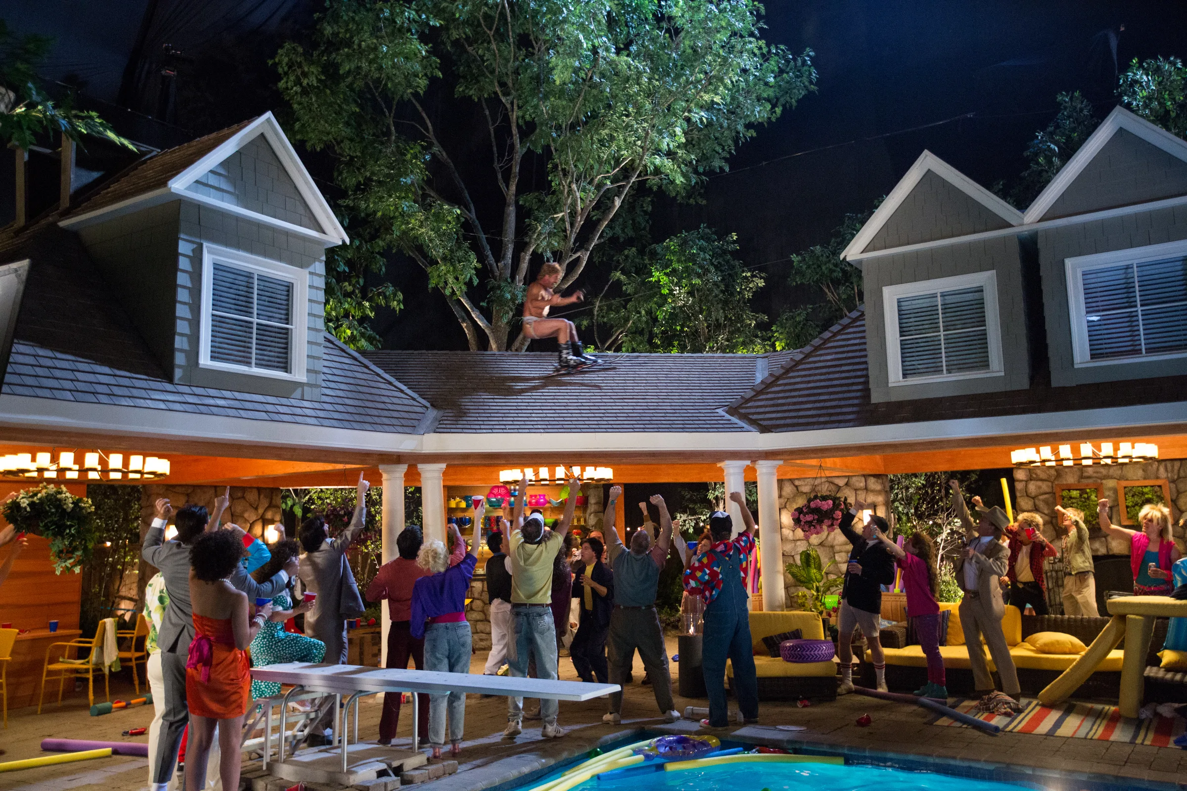 BTS - Dante (Peter Dante) skiing into the pool.
